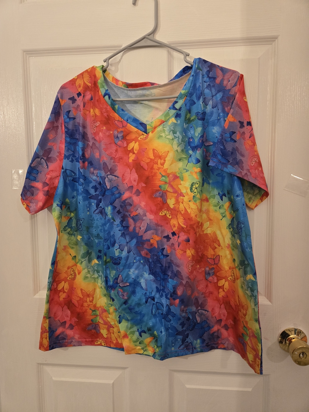 Women’s Multicolor Rainbow Butterfly V-Neck Tee
